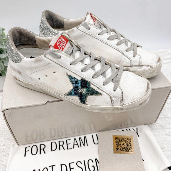 Golden Goose Shoes - Golden Goose Shoes Sneakers Superstar White Snakeskin Star Silver Glitter 6